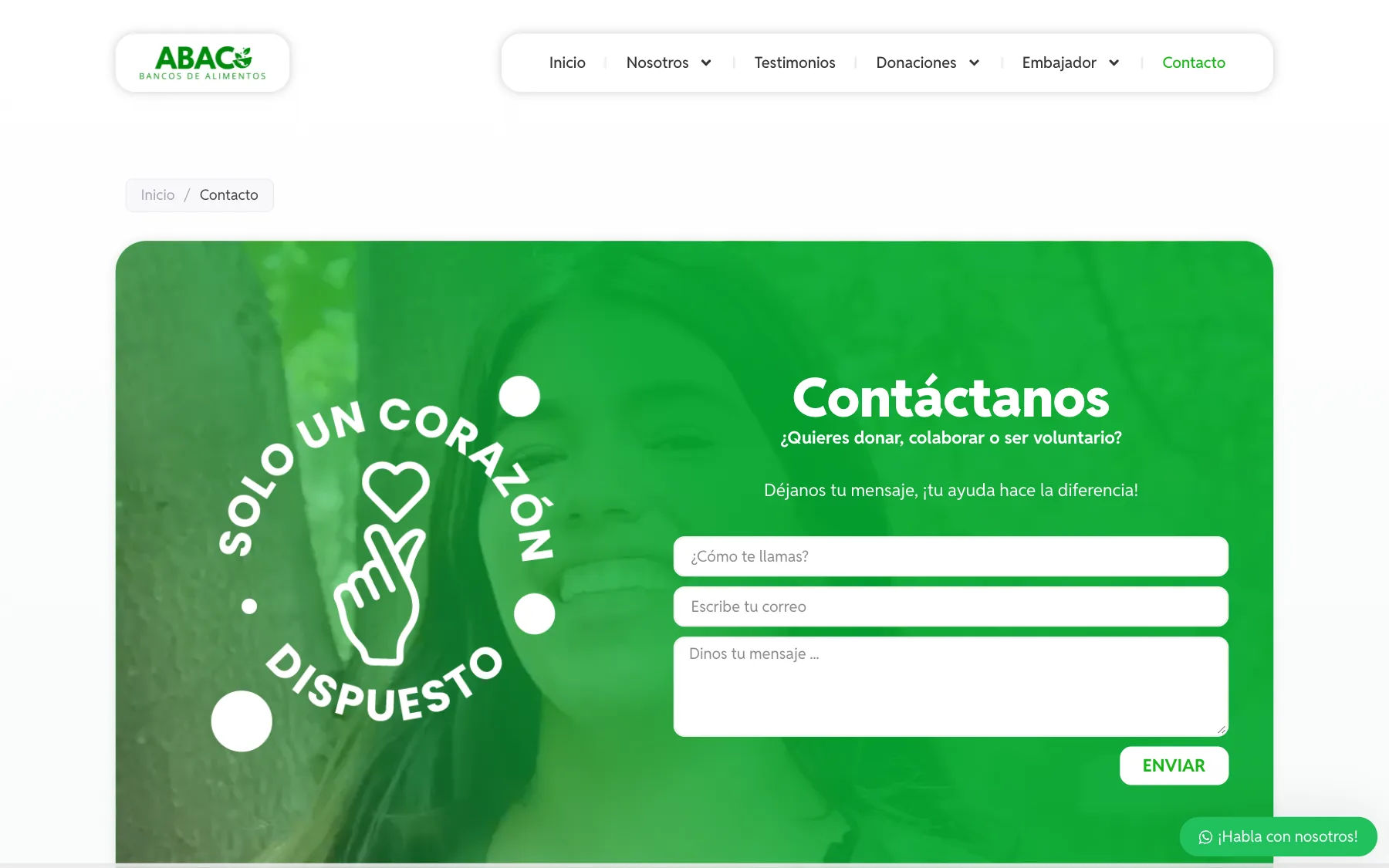 Contacto para donantes, aliados y voluntarios.