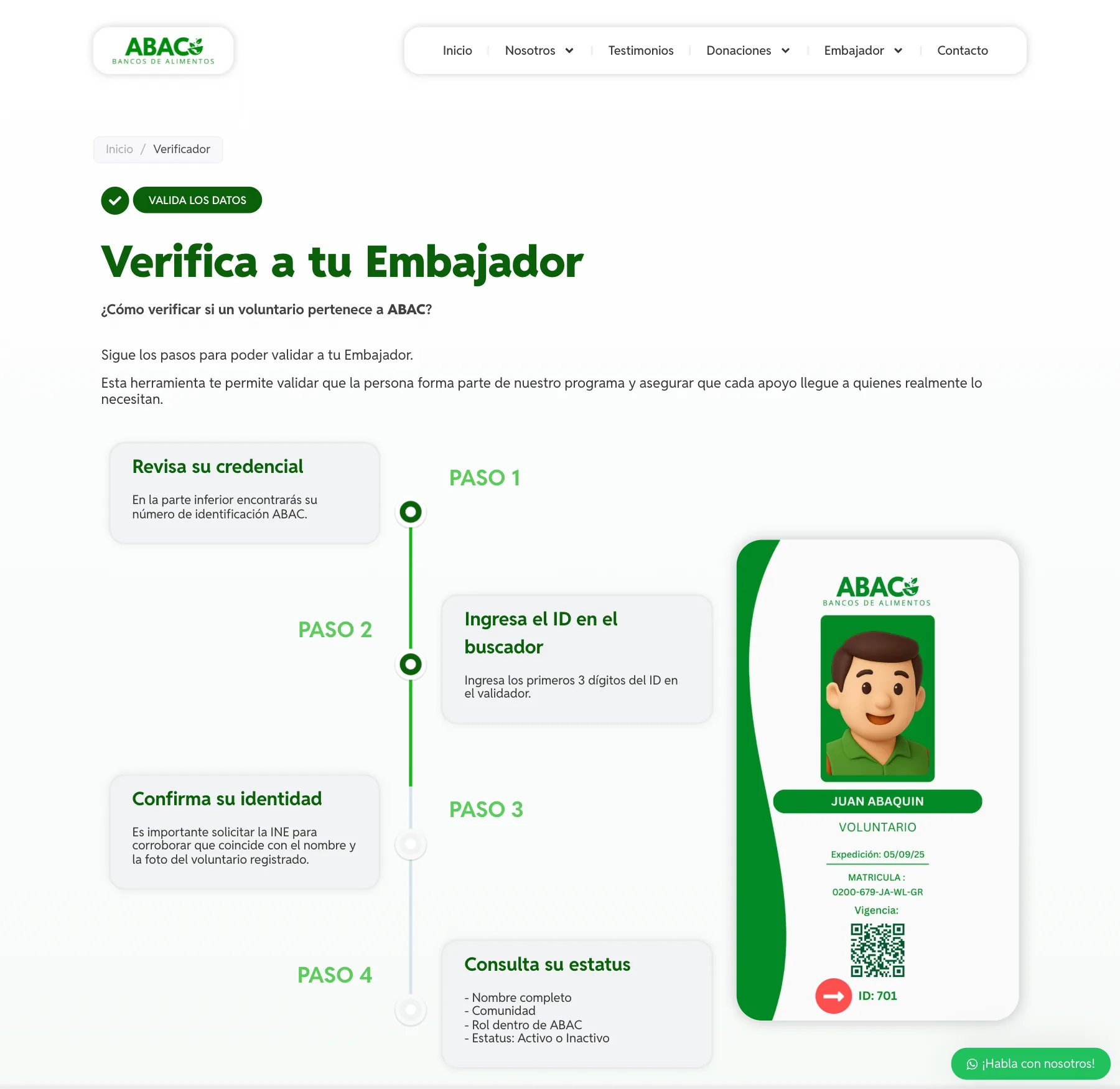 Verificador: cuatro pasos para comprobar que un embajador pertenece a ABAC.