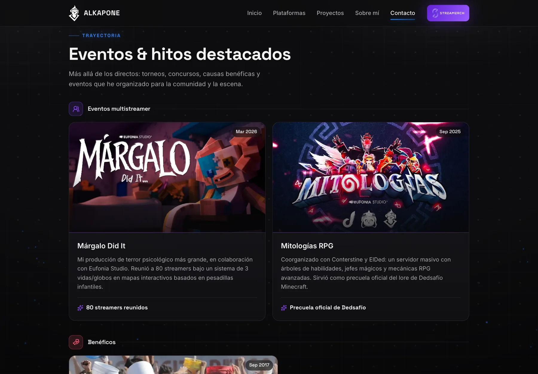 Trayectoria: eventos multistreamer, causas benéficas, torneos y concursos.