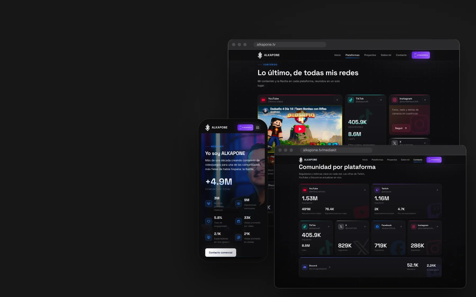 ALKAPONE — Hub y media kit para un streamer
