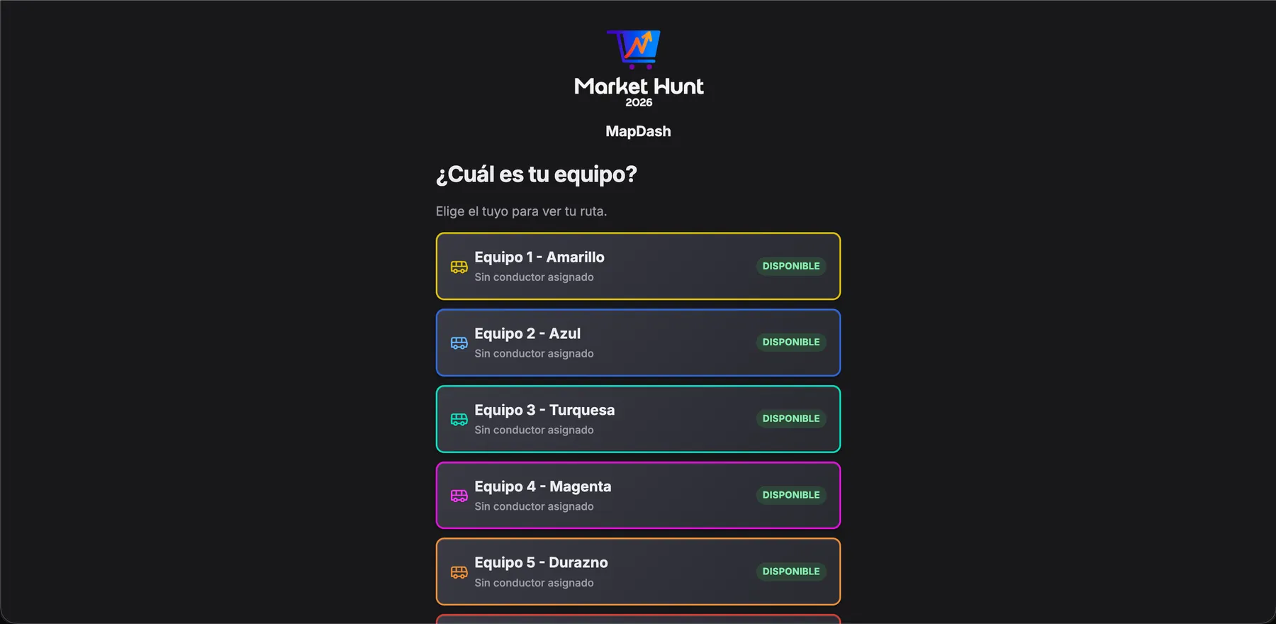 Cada equipo entra por su propio enlace y elige su van.